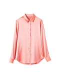 ,Woman Solid Shirts, , Turn Down Collar, White Blouses, Summer Office Lady Top MartLion Candy Pink XL 