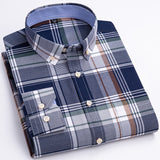 Men's100% Cotton Long Sleeve Button Down Check Shirt Single Chest Pocket Work Casual Standard-fit Plaid Striped Oxford Mart Lion L527 42 