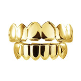 Hip Hop Gold Color Teeth Grills Set Men's Women Dental Jewelry Top Bottom Tooth Mouth Vampire Teeth Caps Cosplay Party Rapper MartLion Gold Flat Teeth  