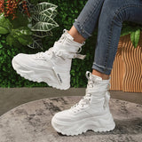 Chunky Platform Vulcanized Shoes Women Spring Lace-Up Non-Slip Motorcycle Boots Breathable Thick Bottom MartLion   