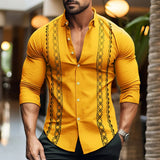 Men's Clothes Casual Solid Color T-shirt Pullover Button Turn-down Collar Daily Tops Long Sleeve Shirt Men Clothing MartLion Orange XXL 