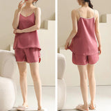 Women Pajamas Set Solid   Lingerie V Neck Vest Shorts Nightwear Satin Lingerie Nightie Slips MartLion   