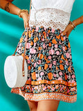 Summer positioning print black floral A-line mini skirt women MartLion Orange S 