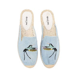 Ladies Summer Toe Slippers Sandals Flat Breathable Slip-On Espadrilles Denim Floral Embroidered Mules MartLion birds 5 