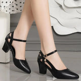 Women Cute Black Pu Leather Spring Office Square Heel Shoes Lady Pumps MartLion   