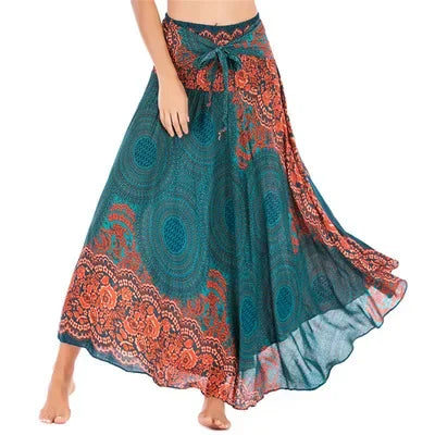 Summer Long Skirts Women Bottom Vintage Two Way Wear Beach Dress MartLion S00204-green One Size 