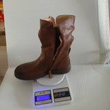 Ankle Boots Cow Leather Motorcycle Platform Wedge Winter Plush Knee High Women Shoes