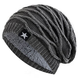 Unisex Slouchy Winter Hats Add Fur Lined Men's And Women Warm Beanie Cap Casual Five-pointed Star Decor Winter Knitted Hats MartLion Grey 55cm-60cm 