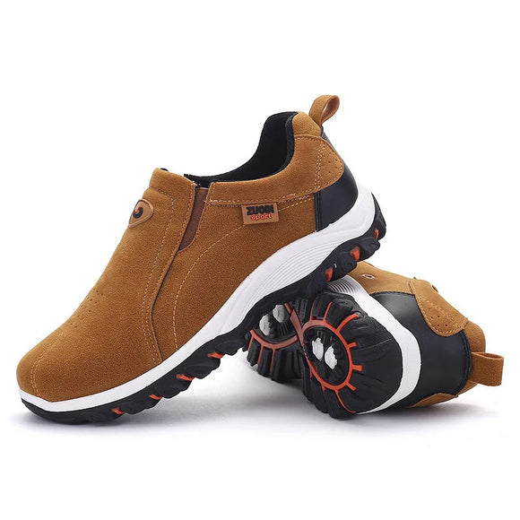 Men Slip on Hiking Shoes Leather Climbing Footwear Male Outdoor Light Soft Rubber Sole Jogging Trekking Walking Sneakers MartLion