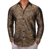 Luxury Shirts Men's Silk Long Sleeve Red Green Paisley Slim Fit Blouses Casual Formal Tops Breathable Barry Wang MartLion 0043 S 