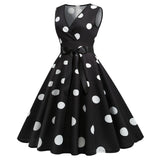 Polka Dot Summer Ladies Dress Vintage Retro With Sleeveless V-Neck  Robe Casual MartLion   
