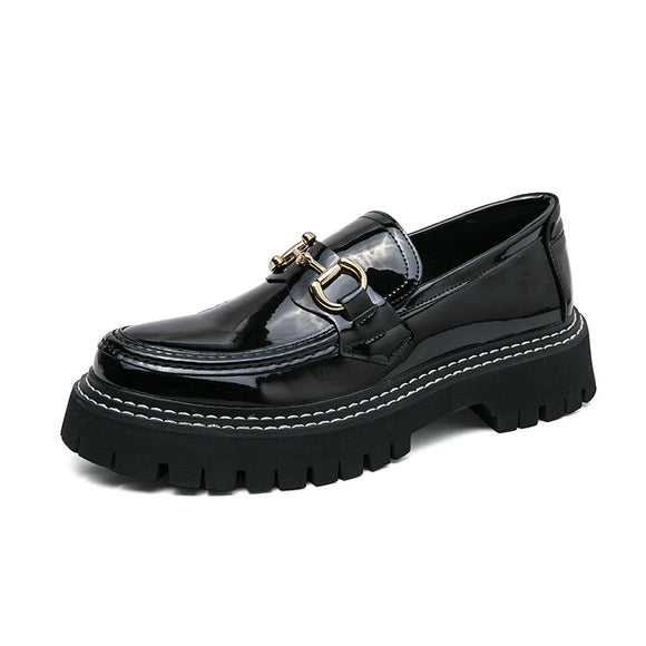 Men's Penny Shoes Spring Patent Leather Lazy Student Platform Slip-On Height Increasing Loafers MartLion Black Shoes 38 