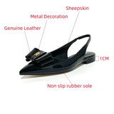 Summer Women's Sandals Genuine Leather Pointed Elastic Band Low Heel Leather Bag Party Shoes MartLion   