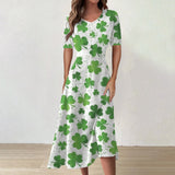 Y2k Daily St Patrick's Day Print Mid-Calf Summer Dress Women Round Neck Short Sleeves Frocks For Girls MartLion Fluorescent Green XL CHINA