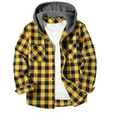 Men's Shirts Classic Plaid Casual Button Down Hooded Long Sleeved Double Pockets Shirt Hoodie Flannel Jacket Tops MartLion   