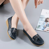 Summer Leather Women's Shoes Moccasins Platform Soft Boat Cutout Flats Casual Low Heel Nurse Lolita MartLion   