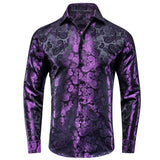 Lilac Mauve Lavender Purple Silk Men's Shirts Luxury Lapel Long Sleeve Dress Shirt Jacquard Blouse Wedding Prom MartLion CY-1617 S 