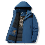 Autumn Winter Men's Thicken Windproof Waterproof Hooded Jackets Coat Men's Winter Warm Detachable Hat Jackets MartLion Blue S 