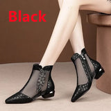 Women Cute Sweet Spring Summer Mesh Breathable Square Heel Boots Lady Casual Elegant Black MartLion black 36 