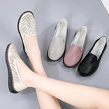 Summer Casual Shoes Leather Slip-on Hollow Out Flat Loafers Ladies Designer Sneakers Breathable Women's Moccasins MartLion   