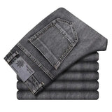 Cotton Stretch Denim Jeans Casual Men's Thin Grey Summer  Straight Lightweight Trousers MartLion Black gray 36 