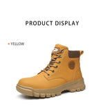 leather work shoes men's work safety boots anti scald welding safety anti puncture work with a steel toe cap MartLion   