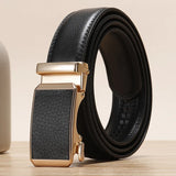 Golden Automatic Buckle Belt Men's and Women Universal Casual Red Blue Green Black White Female Waistband MartLion Black CHINA 90cm