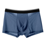 Men  Fine Mesh Breathable Sweat Boxer Briefs Bulge Pouch Underpants Solid Color Shorts Casual Loose Underwear MartLion Blue L CHINA