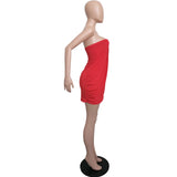  Solid Color Strapless Irregular Mini Dress Women Club Party Night Above Knee Wrap Slit Dresses MartLion - Mart Lion