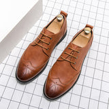 Men's Brogue Dress Shoes Formal Split Leather Lace Up Oxfords Flat Work Footwear Mart Lion   