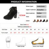 Black Chunky Heeled Women's Ankle Boots Autumn Metal High Heels Shoes Woman Lace Up Platform MartLion   