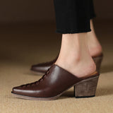 Spring Summer leather Mules Med Heel Women Shoes Pointed Toe Pumps Women Ladies MartLion   