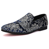 Golden Sapling Embroider Men's Loafers Elegant Wedding Shoes Leisure Flats Vintage Party Loafers MartLion Blue 47 