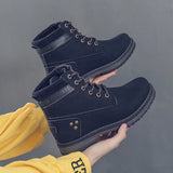 Autumn Early Winter Shoes Women Ankle Boots Flat Ladies Thick Sole Black Yellow MartLion Black 5.5 