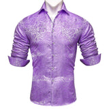 Designer Men's Shirt Blue Purple Pink Yellow Green Black Silk Embroidered Long Sleeve Casual Slim Tops Breathtable Streetwear MartLion 0416 S 