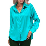 Women Shirts Silk Solid Plain Purple Green White Black Red Blue Pink Yellow Gold Blouses Long Sleeve Tops Barry Wang MartLion 532 S 