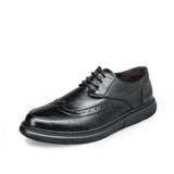 Spring Autumn Men's Brogues Shoes Flat Soft Leather Casual Footwear Black Grey MartLion Black 6.5 