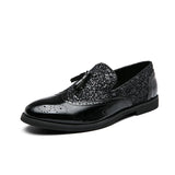 Tassel Men's Golden Nightclub Casual Shoes Loafers Slip-on Comfort Bright Leather Low-heeled MartLion Black 48 
