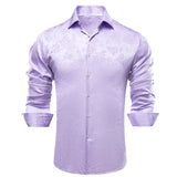  Hi-Tie Lilac Purple Silk Men's Shirt Long Sleeves Lapel Over shirt Soft Breathable Wedding Banquet MartLion - Mart Lion