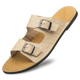 Men's Flat Sandals With Adjustable Genuine Leather Summer Shoes Beach Sport Slippers Non-slip Wear-resistant Mart Lion Beige 38 