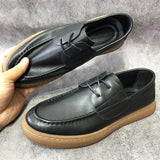 retro men's shoes cowhide soft loafers  casual walking Genuine leather MartLion Black 39 