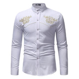 Men's Cowboy Western Embroidered Shirts Long Sleeve Stand Collar Shirts Casual Daily Elastic Work Chemise MartLion white US S 
