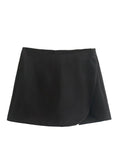 Women Casual Mini Skirts Shorts  Waist Back Pockets Wide Leg Skirts Zipper Female Shorts MartLion Black XS 