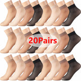  20pairs Elastic Silk Women Summer Socks Transparent Ultrathin Meias Socks Female Thin Crystal Nylon Short Ankle Sox Mart Lion - Mart Lion