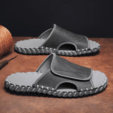 Men's Slippers Summer Slides Beach Shoes Hook amp Loop Designer Hand stitching Casual Footwear Mart Lion Gray 39 