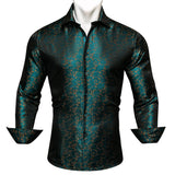 Luxury Men's Shirt Embroidered Silk Slim Casual Gold Blue Purple Black Red Green Paisley Flower Long Sleeve Barry Wang Cloth MartLion 0023 S 