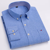 Men's100% Cotton Long Sleeve Button Down Check Shirt Single Chest Pocket Work Casual Standard-fit Plaid Striped Oxford Mart Lion L518 42 