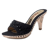 Summer Women Sandals Rhinestone Women Shoes High Heels Gold Silver Slippers Heeled MartLion Silver 35 