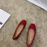 Retro Ultra-soft Women Shoes Spring Bow Red Flat Sole Single Shoe Leisure Leather Ballet MartLion   