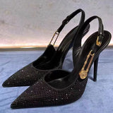 Luxury Rhinestones Sequined Buckle Women Pumps Elegant Pointed toe Stiletto High heels Spring Summer Shoes MartLion Black 40 